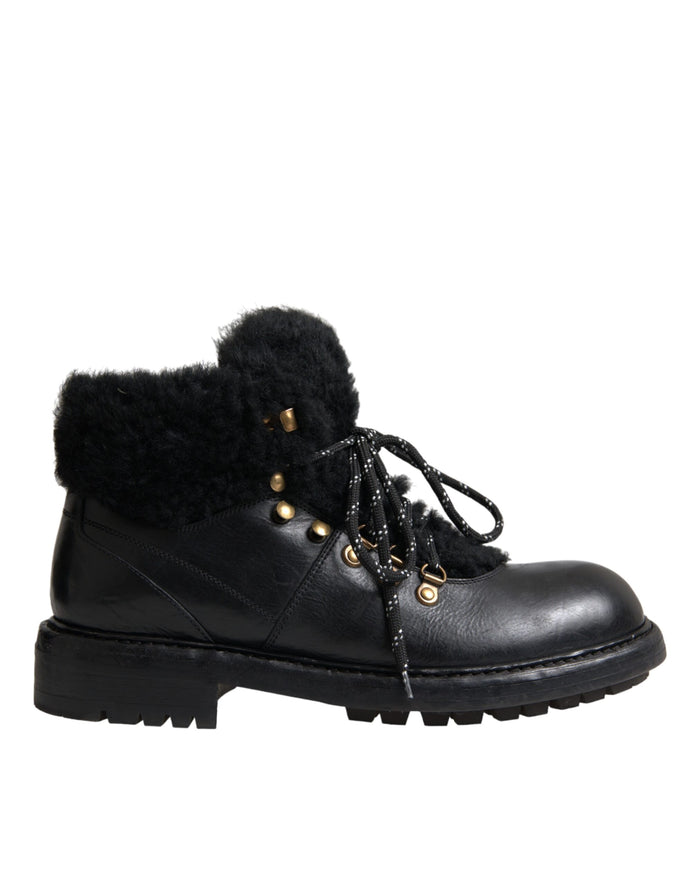 Black Leather Bernini Shearling Boots Shoes