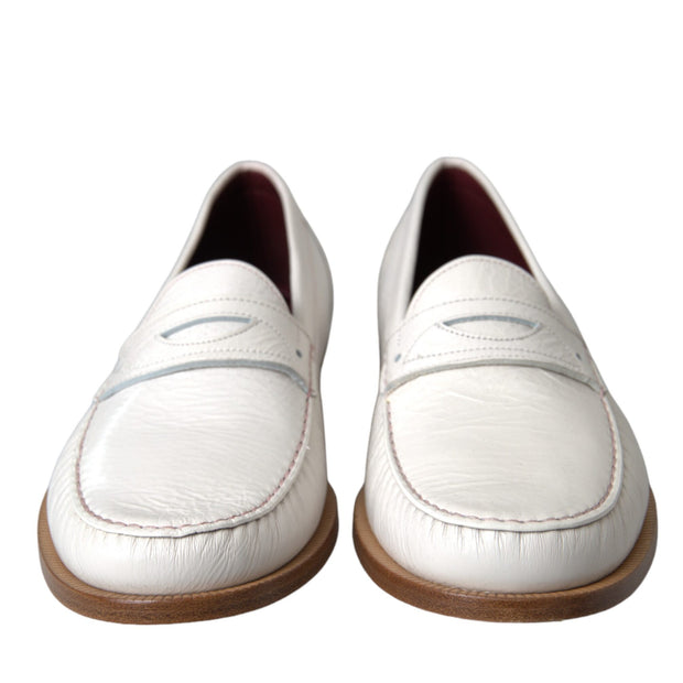 White Leather Slip On Mocassin Loafers Shoes