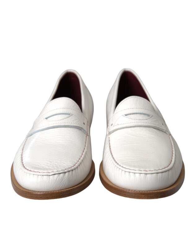 White Leather Slip On Mocassin Loafers Shoes