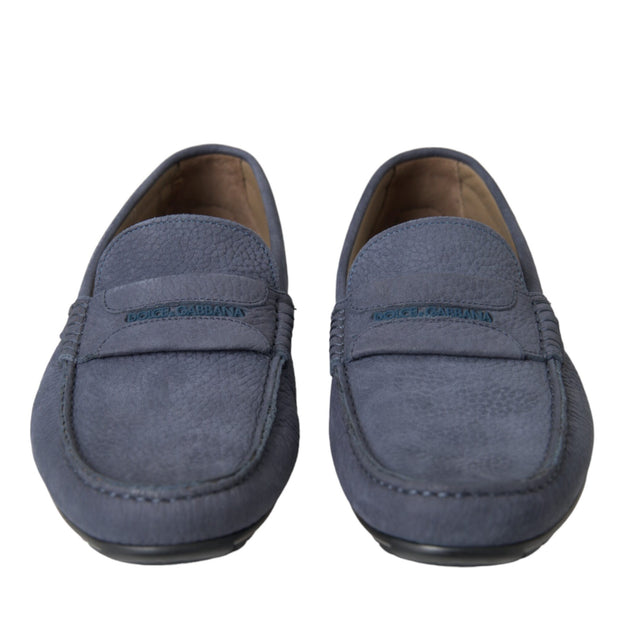 Blue Calf Leather Slip On Moccasin Shoes