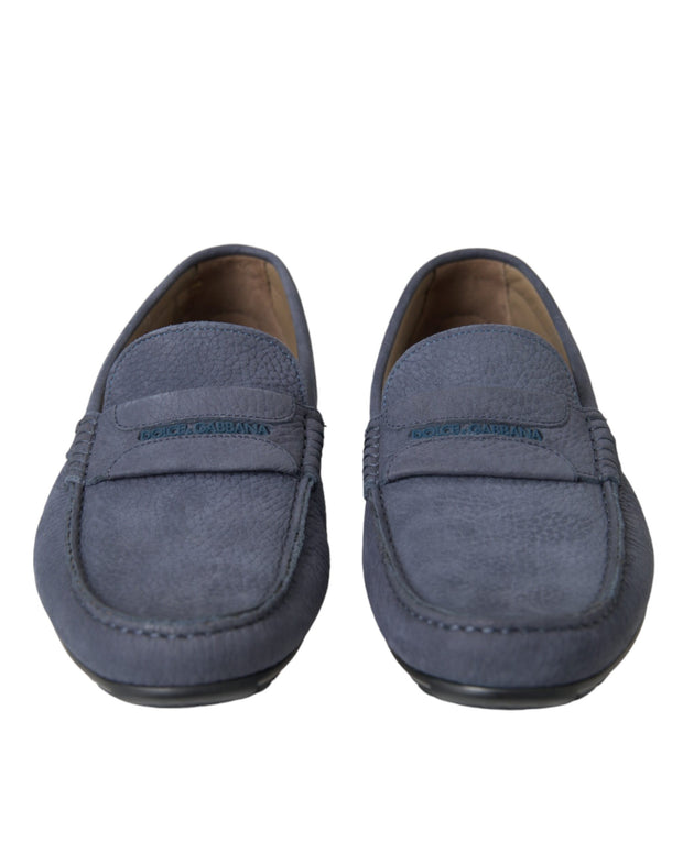 Blue Calf Leather Slip On Moccasin Shoes