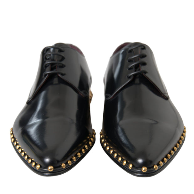 Black Leather Gold Studded Derby Dress Shoes