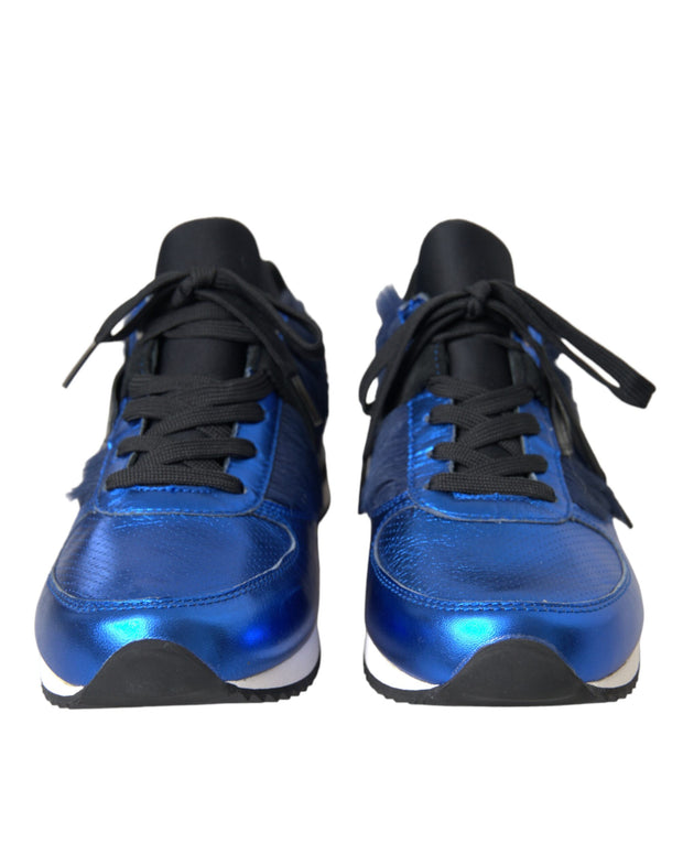 Blue Black Calf Hair Leather Sneakers Shoes