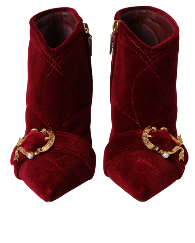 Dark Red Velvet Devotion Buckle Boots Shoes