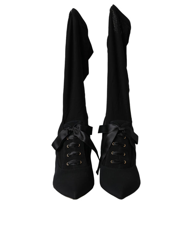 Black Stiletto Heels Mid Calf Boots Shoes
