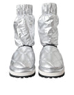 Metallic Silver Quilted Logo Patch Boot Shoes