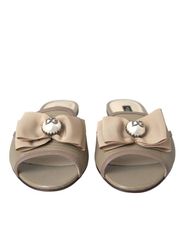 Beige Logo Pearl Flats Sandals Slides Shoes