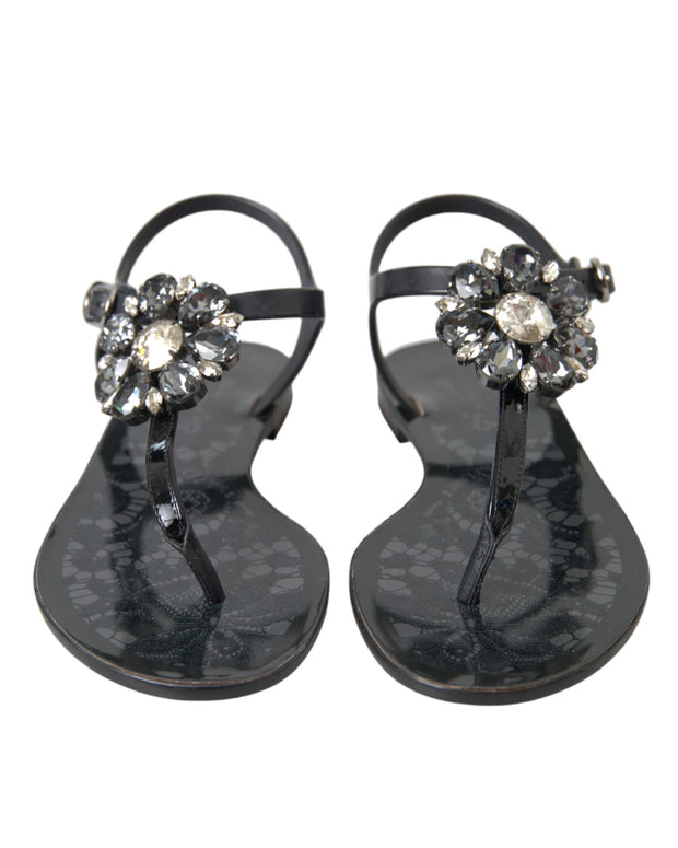 Black Crystal Flats Sandals Flip Flops Shoes