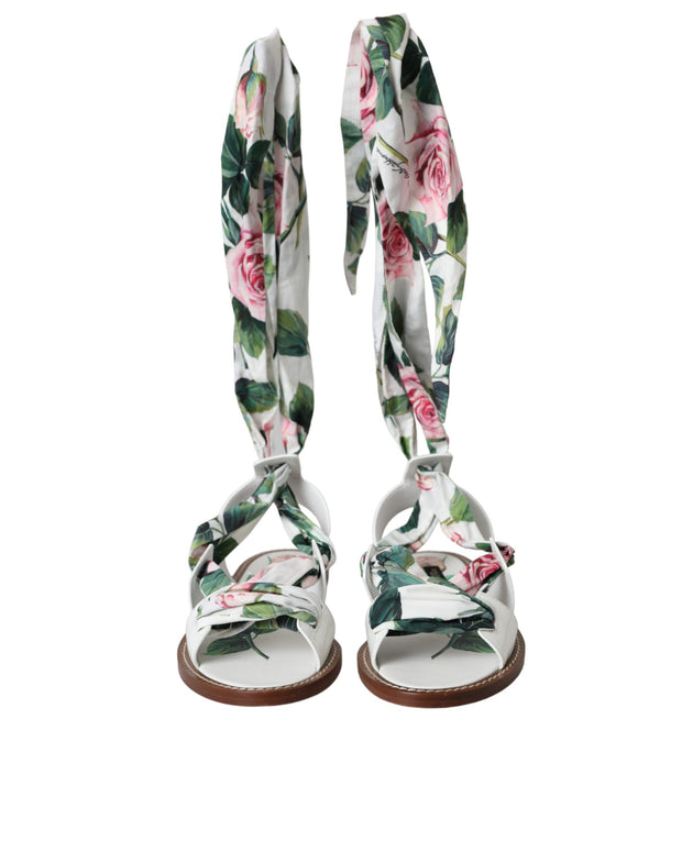 Multicolor Floral Print Ankle Wrap Sandals Shoes