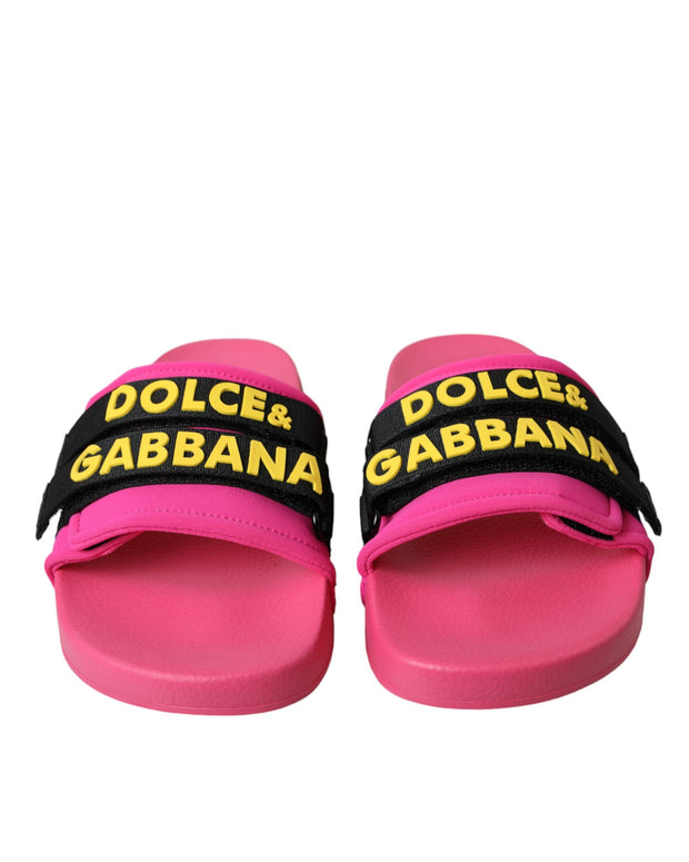 Pink Black Logo Beachwear Flats Sandals Shoes