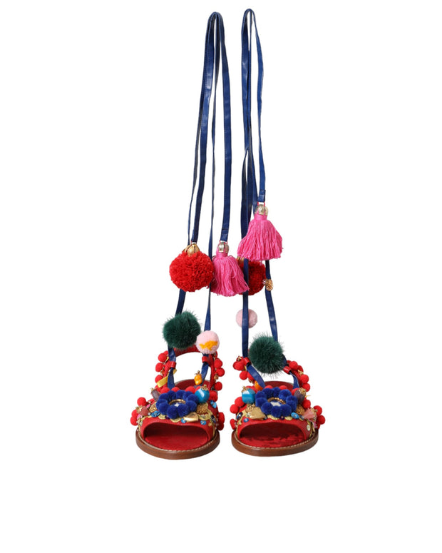 Multicolor Pom Pom Fur Wrap Sandals Shoes