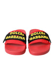 Red Black Logo Beachwear Flats Sandals Shoes