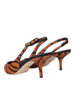 Black Orange Zebra Leather Slingbacks Shoes