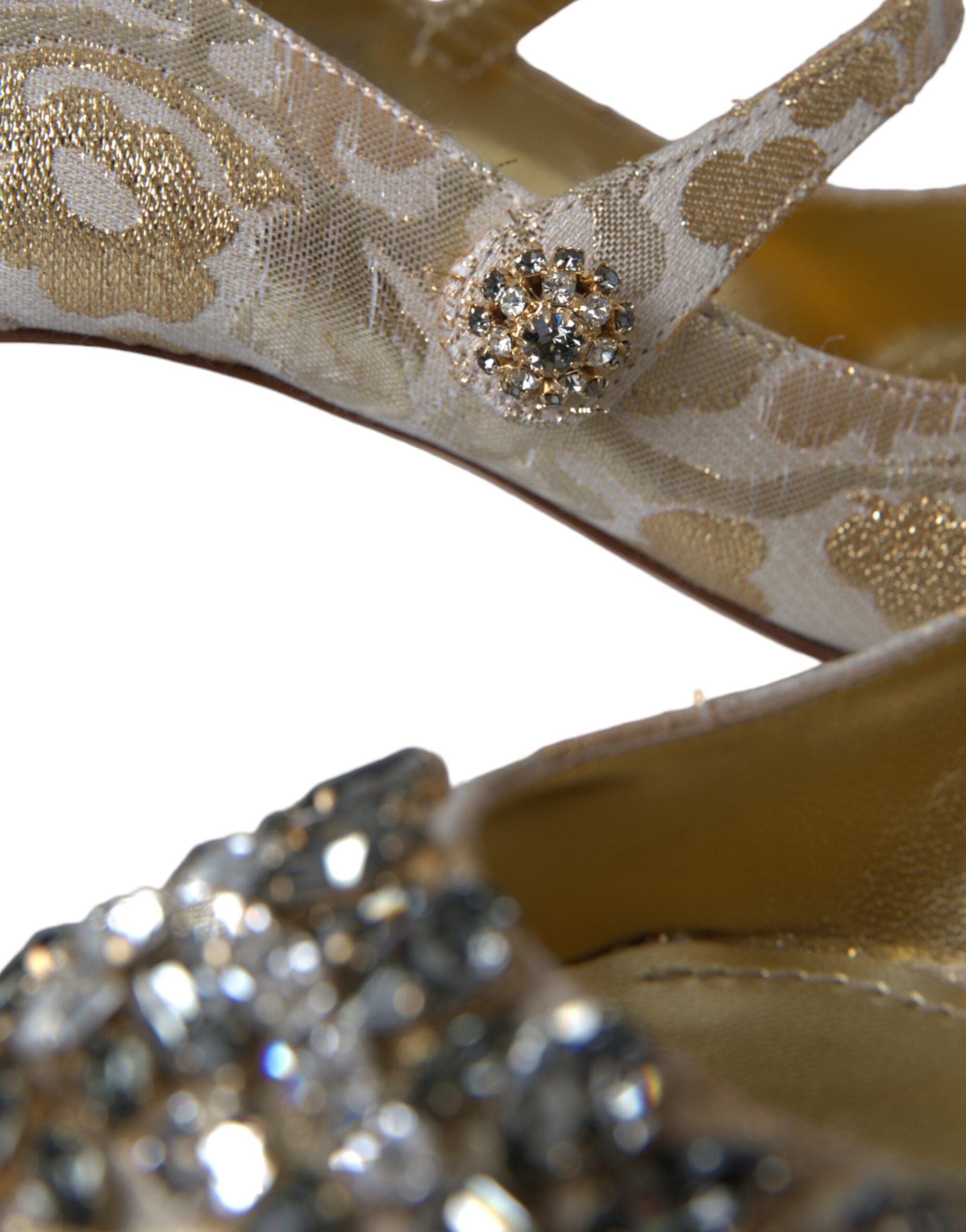 Gold Jacquard Crystal Mary Janes Pumps Shoes