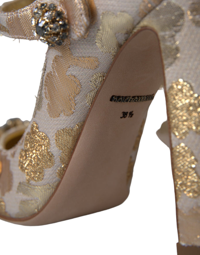 Gold Jacquard Crystal Mary Janes Pumps Shoes