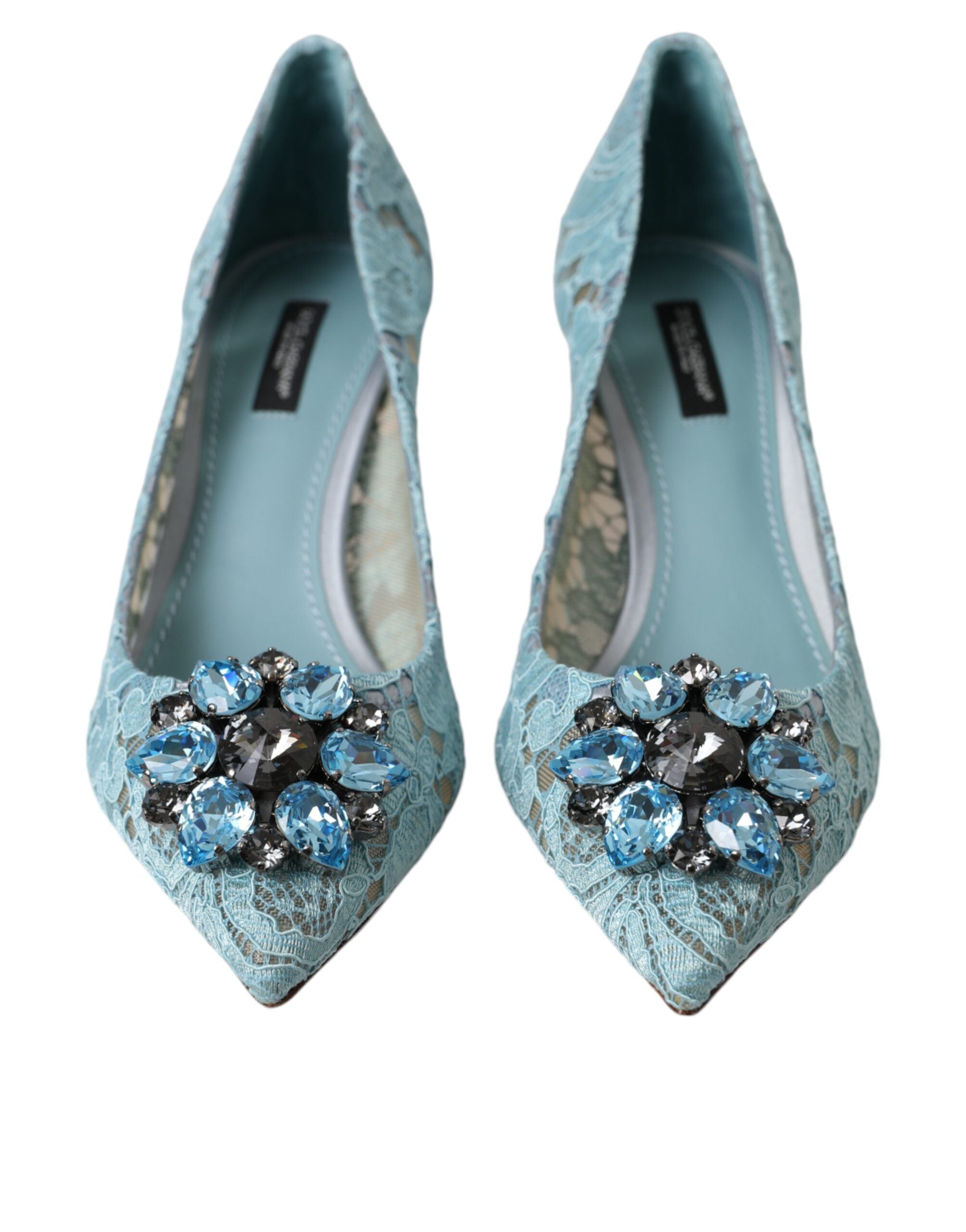 Blue Taormina Lace Crystal Heel Pumps Shoes