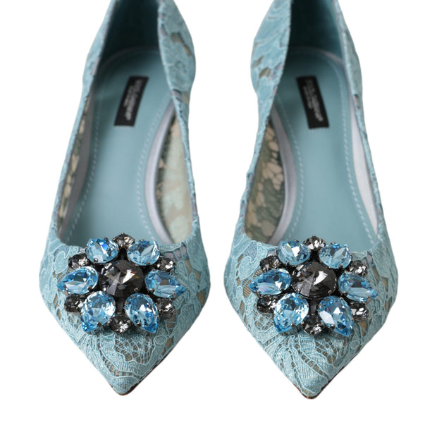 Blue Taormina Lace Crystal Heel Pumps Shoes