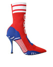 Red Blue Stretch Sock Style Ankle Boots Logo Shoes