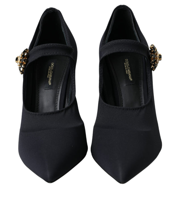 Black Mary Jane Jersey Crystal Pumps Shoes