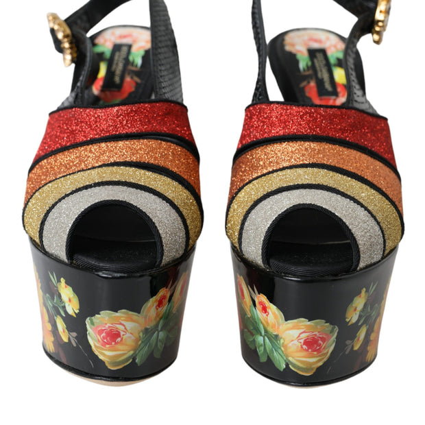 Multicolor Floral Crystal Platform Sandals Shoes