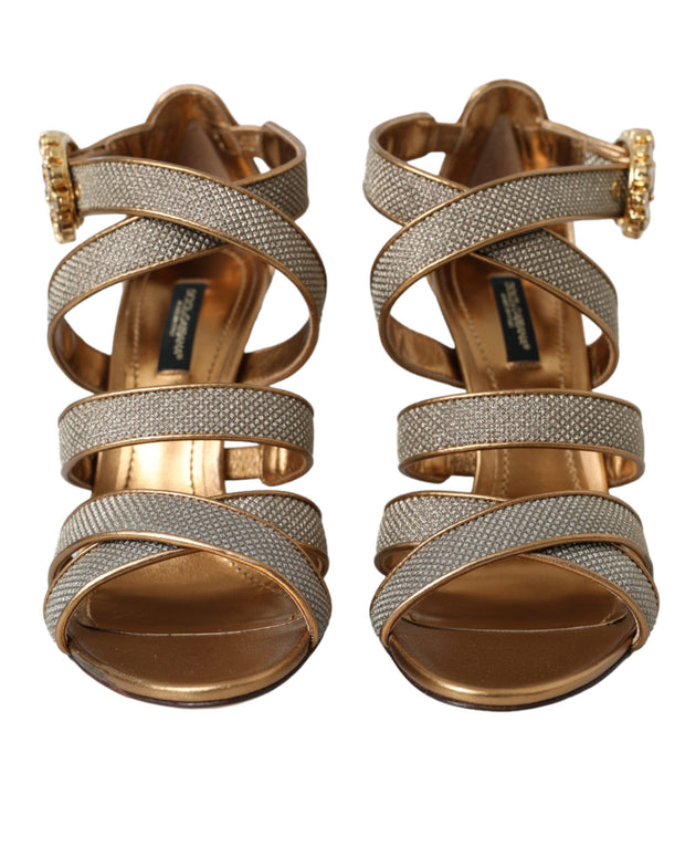 Bronze Crystal Strap Heels Sandals Shoes