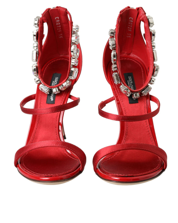 Red Keira Satin Crystals Sandals Heels Shoes
