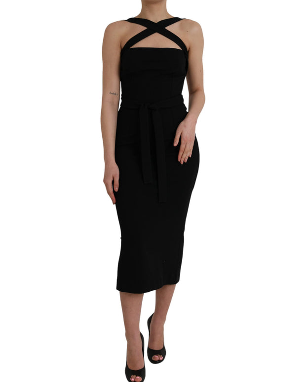 Black Sheath Halter Sleeveless Midi Dress
