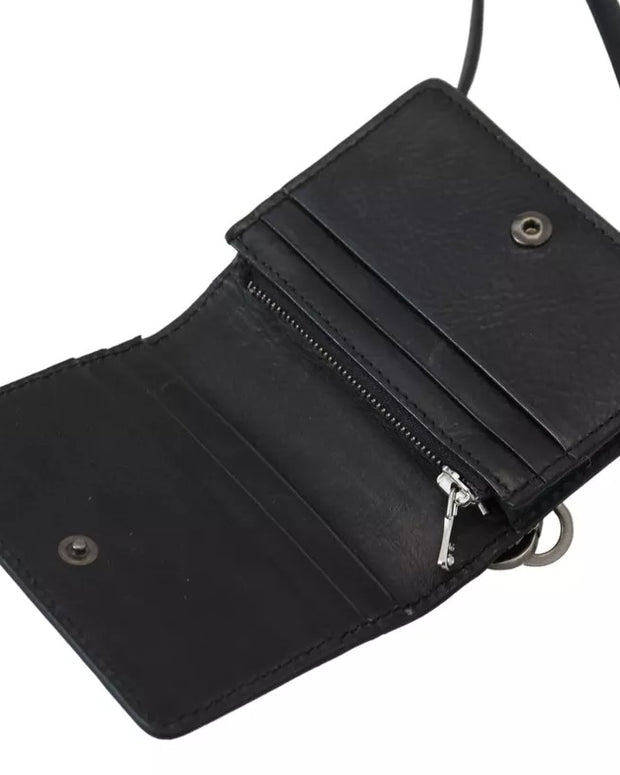 Black Leather Bifold Shoulder Sling Women Wallet