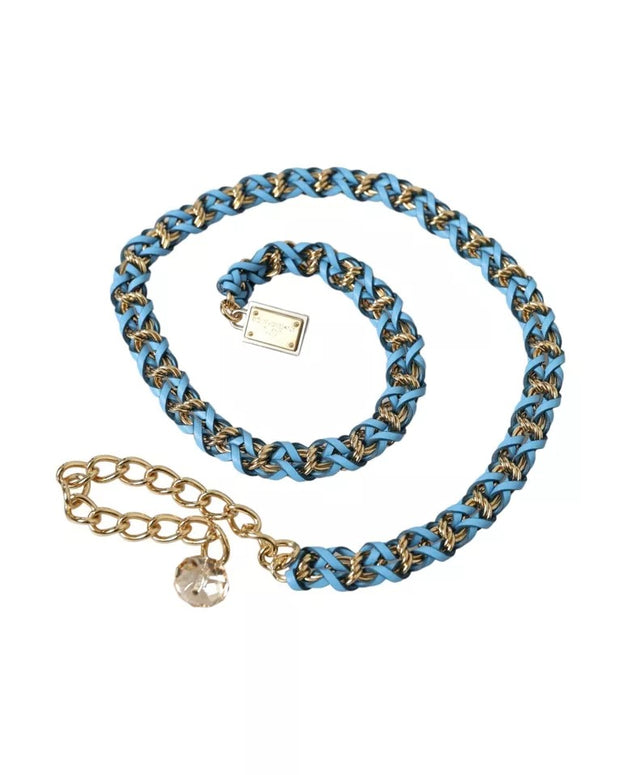 Blue Braided Gold Brass Chain Waist Belt
