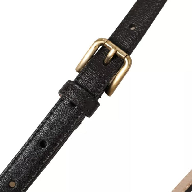 Dark Brown Leather Gold Metal Buckle Women Belt