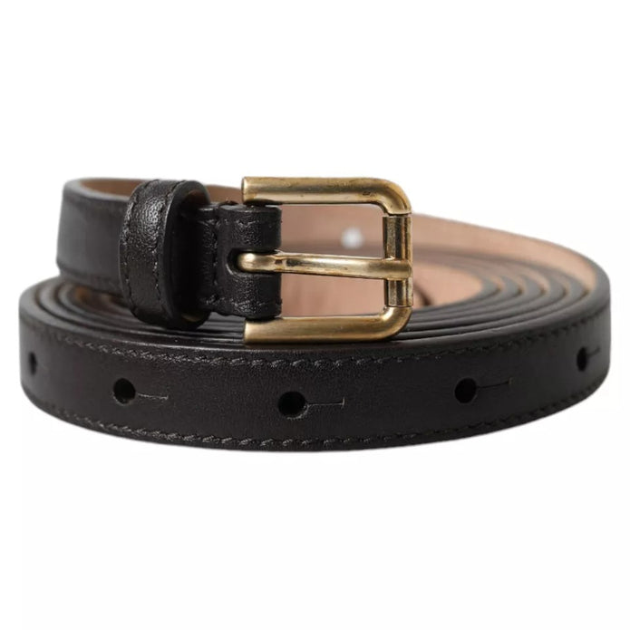 Dark Brown Leather Gold Metal Buckle Women Belt