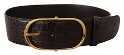 Brown Crocodile Pattern Leather Gold Oval Buckle Belt