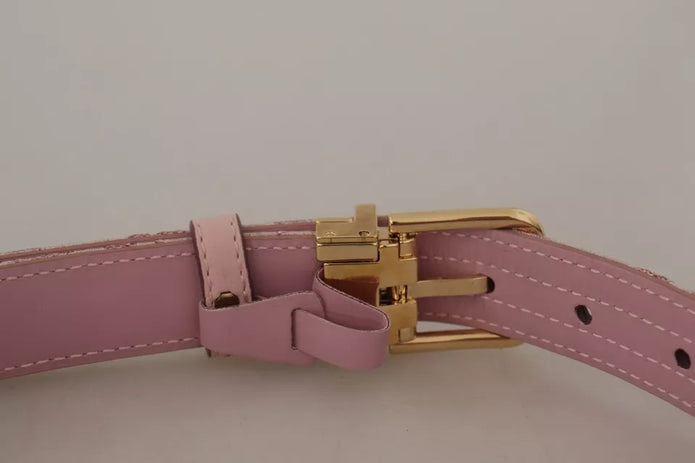 Pink Jaquard Embroidered Gold Tone Metal Buckle Belt