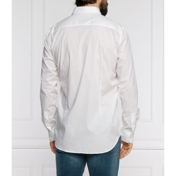 "White Cotton Men's Shirt with Slim Fit Design"