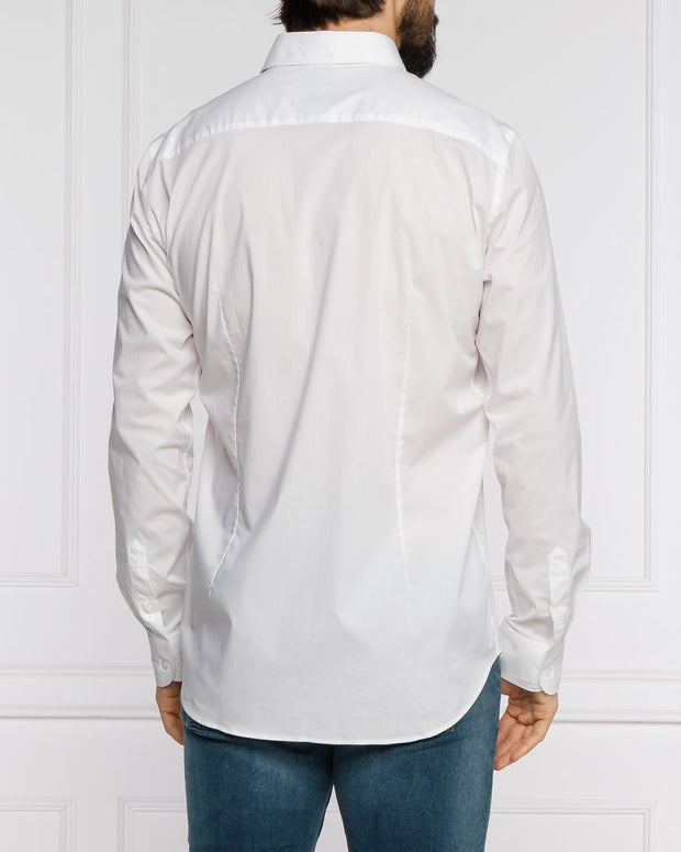 "White Cotton Men's Shirt with Slim Fit Design"