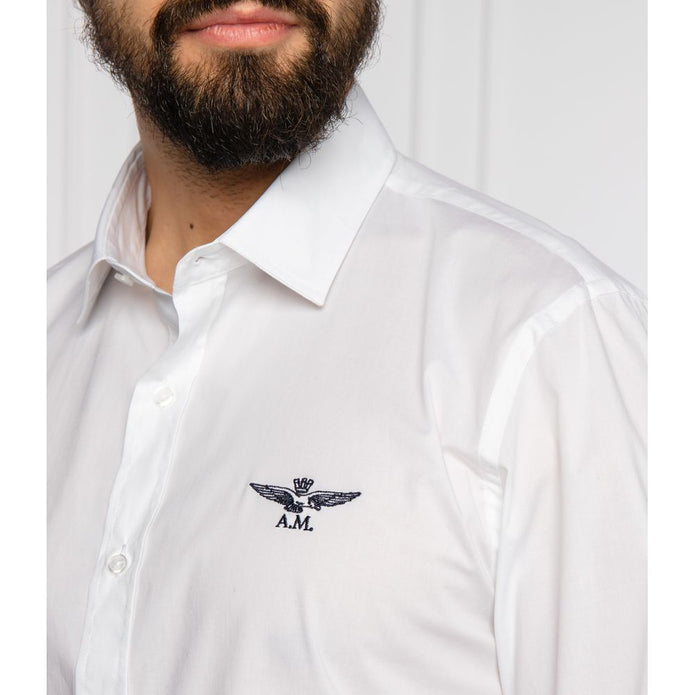 "White Cotton Men's Shirt with Slim Fit Design"