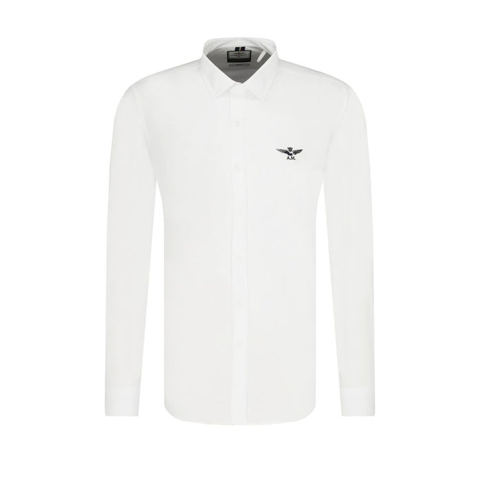 "White Cotton Men's Shirt with Slim Fit Design"