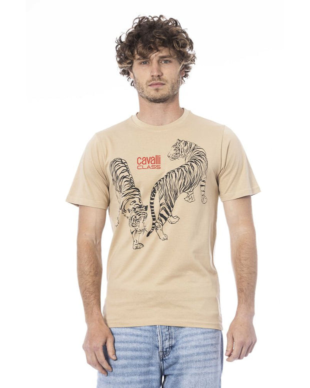 Beige Cotton Men T-Shirt