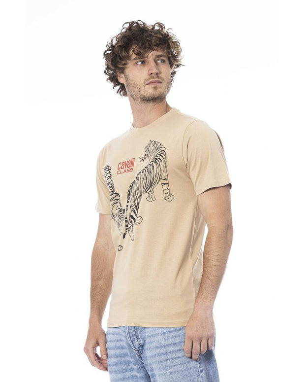 Beige Cotton Men T-Shirt