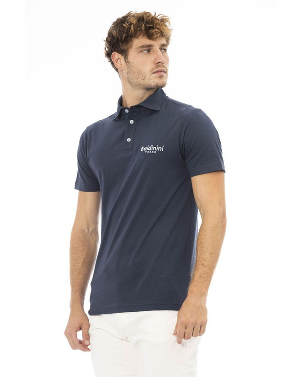 Blue Cotton Men Polo Shirt