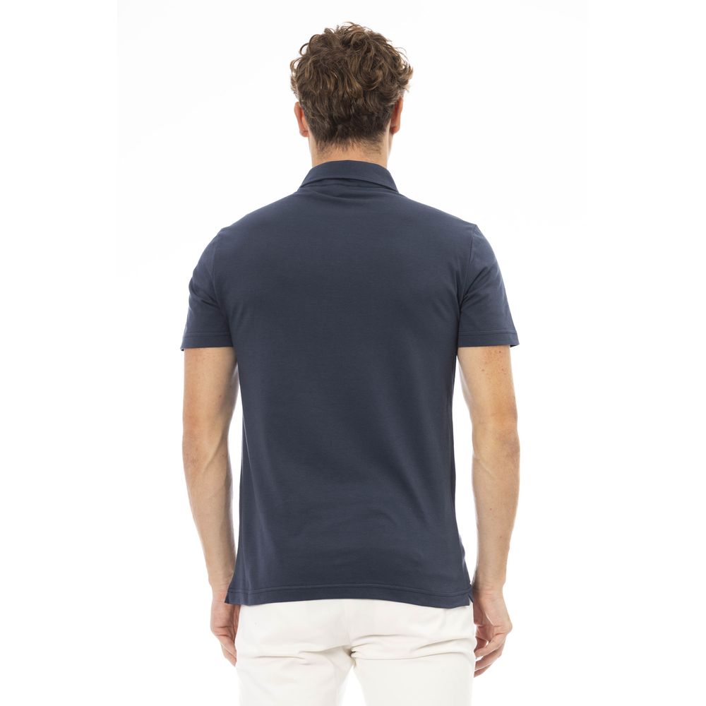 Blue Cotton Men Polo Shirt