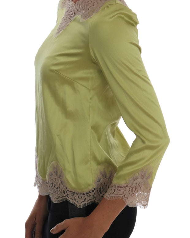 Green Silk Stretch Blouse Top