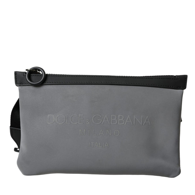 Gray Neoprene Logo Zip Waist Fanny Pack Belt Pouch Bag