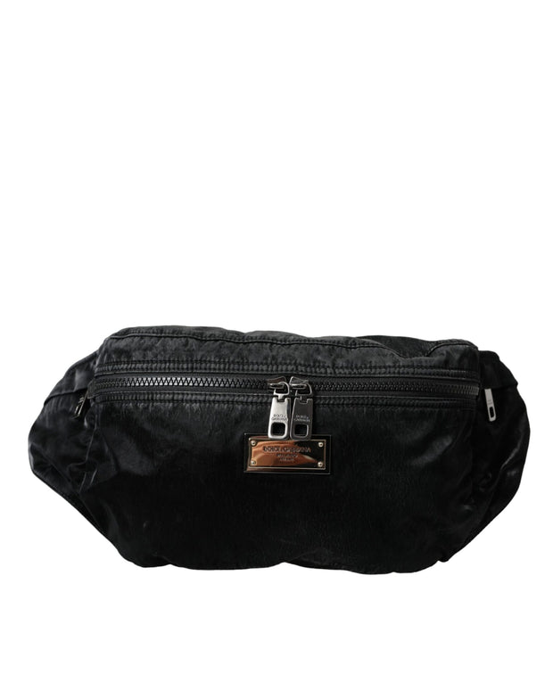 Black Nylon Logo Plaque Belt Waist Fanny Pack Bag