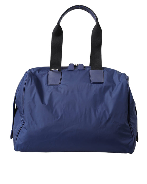 Blue Nylon Calfskin Hand Shoulder Duffel Bag
