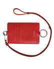 Red Calfskin Leather Lanyard Logo Card Holder Wallet