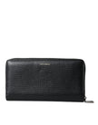Black Leather Logo Patch Zip Around Continental Wallet
