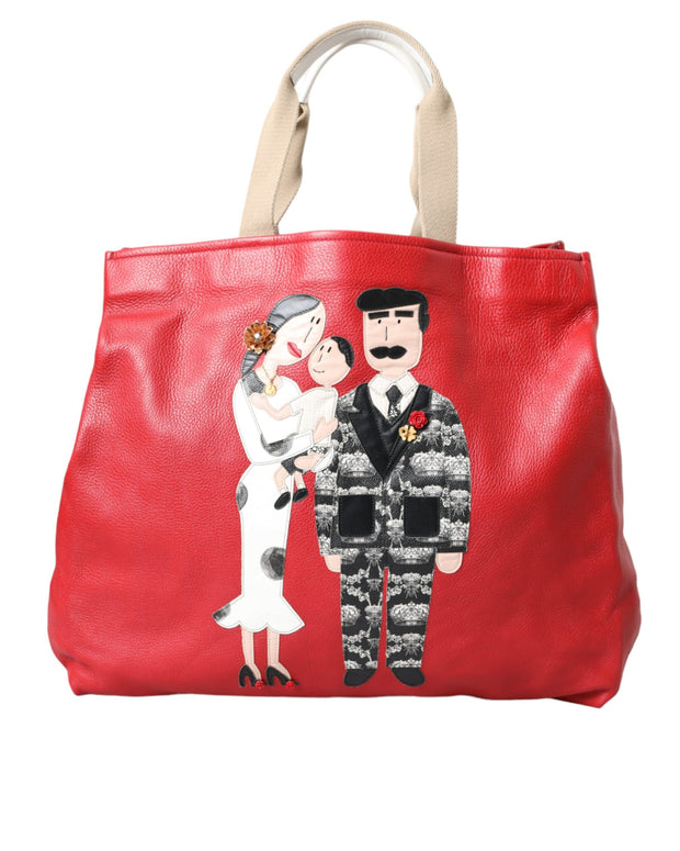 Red Leather #DGFamily Patch Shopping Tote Bag
