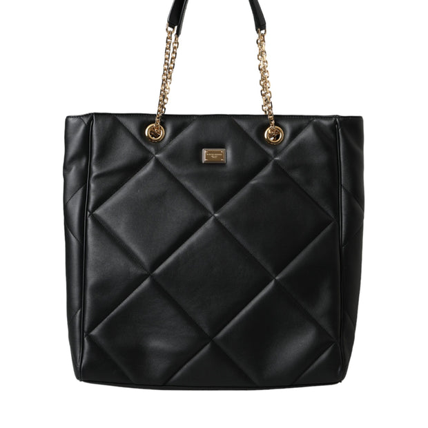 Black Leather JUNGLE Quilted Shopping Tote Bag