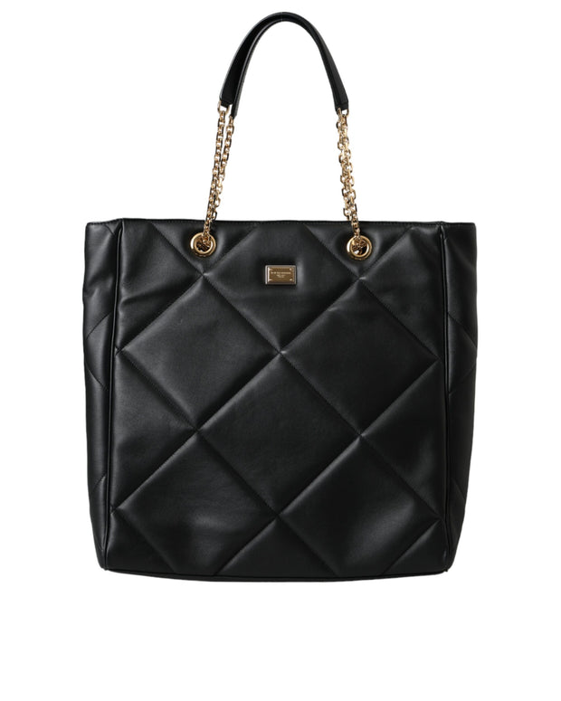 Black Leather JUNGLE Quilted Shopping Tote Bag